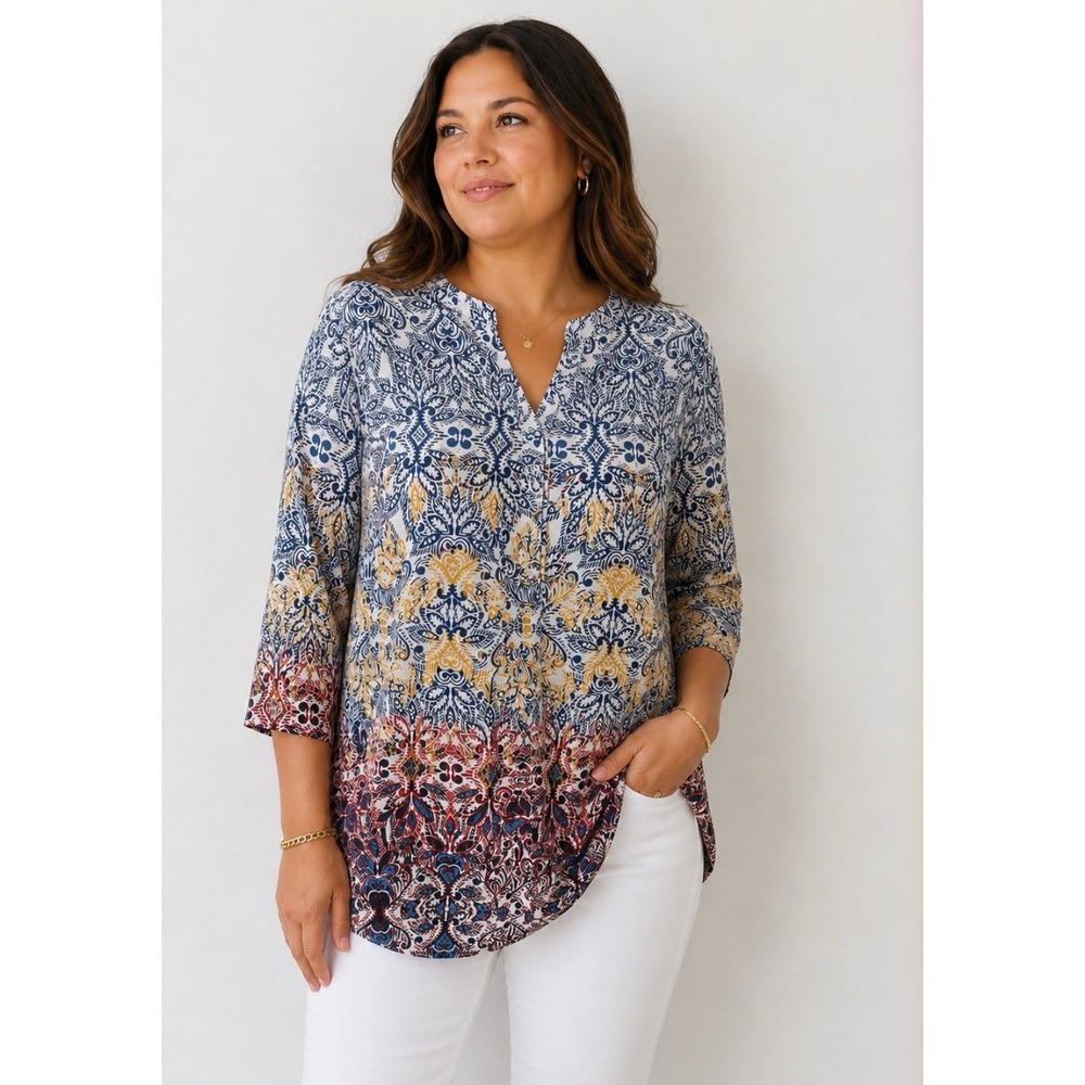 Cj Banks Size 2X  Womens Multicolor Floral  Casual Tunic Shirt